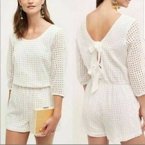Anthropologie LILKA Eyelet Bow Back Romper